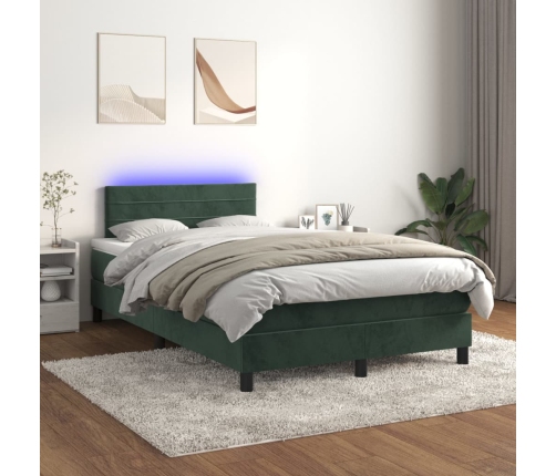 Cama box spring colchón y LED terciopelo verde oscuro 120x200cm