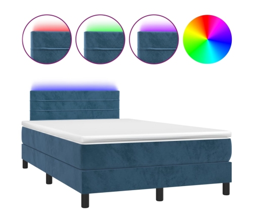 Cama box spring colchón y LED terciopelo azul oscuro 120x200 cm