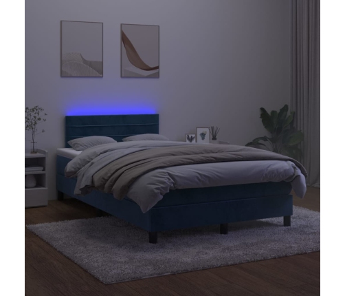 Cama box spring colchón y LED terciopelo azul oscuro 120x200 cm