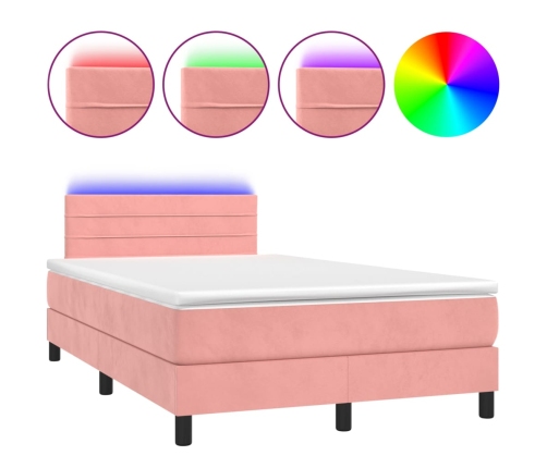 Cama box spring colchón y LED terciopelo rosa 120x200 cm