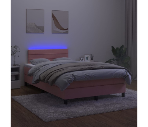 Cama box spring colchón y LED terciopelo rosa 120x200 cm