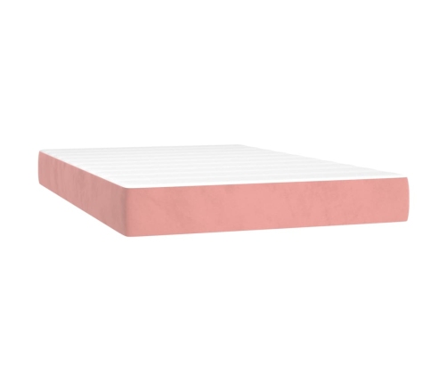 Cama box spring colchón y LED terciopelo rosa 120x200 cm