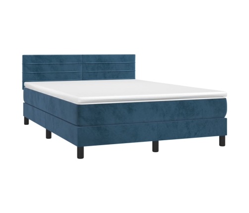 Cama box spring colchón y LED terciopelo azul oscuro 140x190 cm