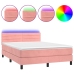 Cama box spring colchón y LED terciopelo rosa 140x190 cm