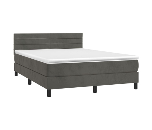 Cama box spring colchón y LED terciopelo gris oscuro 140x200 cm