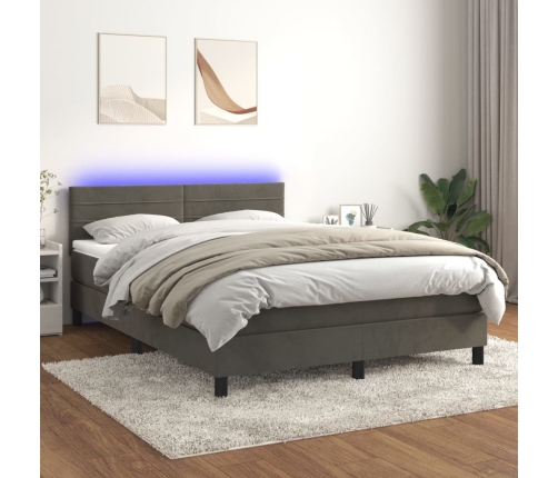 Cama box spring colchón y LED terciopelo gris oscuro 140x200 cm