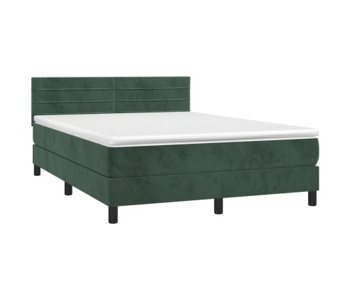 Cama box spring colchón y LED terciopelo verde oscuro 140x200cm