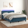 Cama box spring colchón y LED terciopelo azul oscuro 140x200 cm