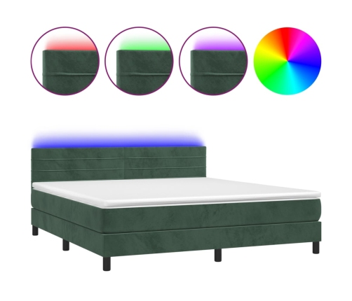 Cama box spring colchón y LED terciopelo verde oscuro 160x200cm