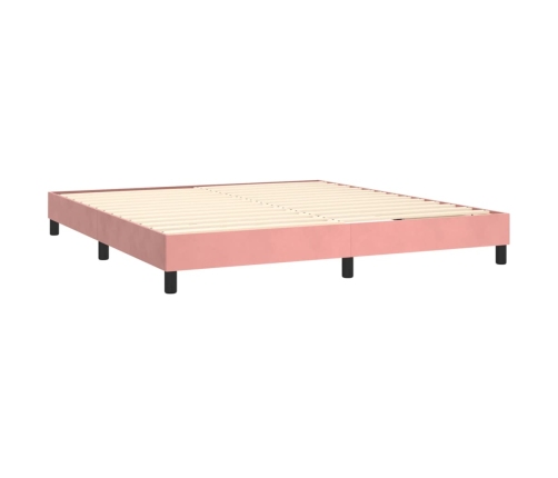 Cama box spring colchón y LED terciopelo rosa 160x200 cm