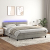 Cama box spring colchón y LED terciopelo gris claro 180x200 cm