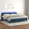 Cama box spring colchón y LED terciopelo azul oscuro 200x200 cm