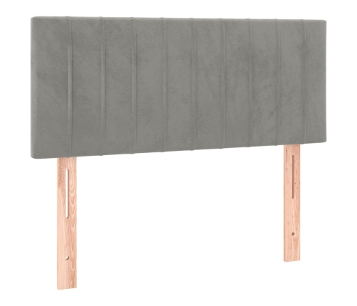 Cama box spring colchón y LED terciopelo gris claro 80x200 cm