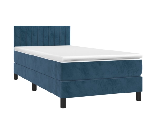 Cama box spring colchón y LED terciopelo azul oscuro 80x200 cm