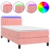 Cama box spring colchón y LED terciopelo rosa 80x200 cm