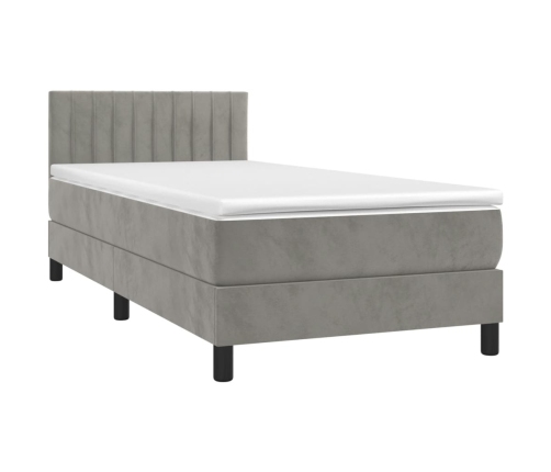 Cama box spring colchón y LED terciopelo gris claro 90x190 cm