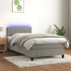 Cama box spring colchón y LED terciopelo gris claro 90x190 cm