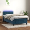 Cama box spring colchón y LED terciopelo azul oscuro 90x190 cm