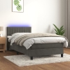 Cama box spring colchón y LED terciopelo gris oscuro 90x200 cm