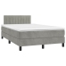 Cama box spring colchón y LED terciopelo gris claro 120x200 cm