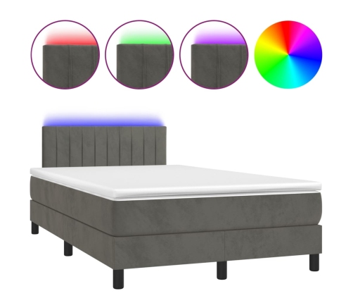 Cama box spring colchón y LED terciopelo gris oscuro 120x200 cm