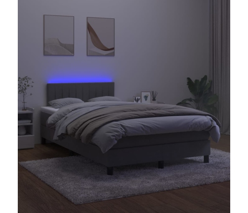 Cama box spring colchón y LED terciopelo gris oscuro 120x200 cm