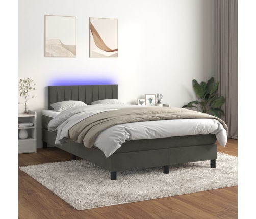 Cama box spring colchón y LED terciopelo gris oscuro 120x200 cm