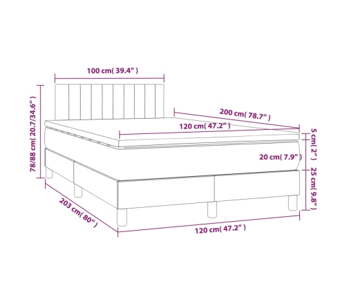 Cama box spring colchón y LED terciopelo negro 120x200 cm