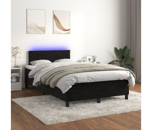 Cama box spring colchón y LED terciopelo negro 120x200 cm