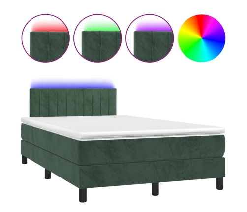 Cama box spring colchón y LED terciopelo verde oscuro 120x200cm