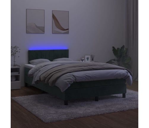 Cama box spring colchón y LED terciopelo verde oscuro 120x200cm