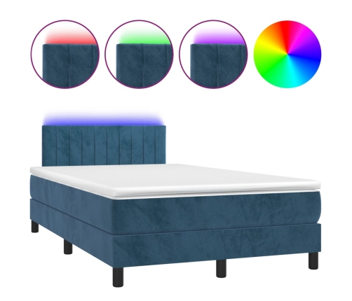 Cama box spring colchón y LED terciopelo azul oscuro 120x200 cm