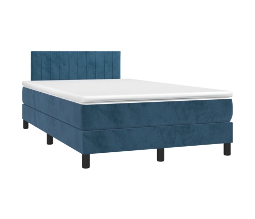 Cama box spring colchón y LED terciopelo azul oscuro 120x200 cm