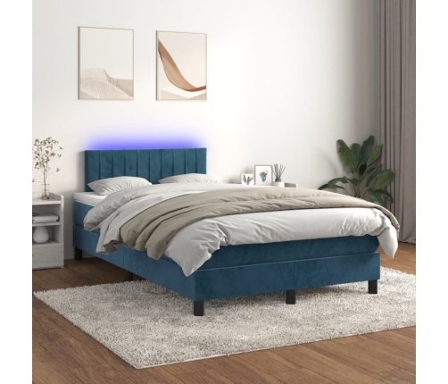 Cama box spring colchón y LED terciopelo azul oscuro 120x200 cm