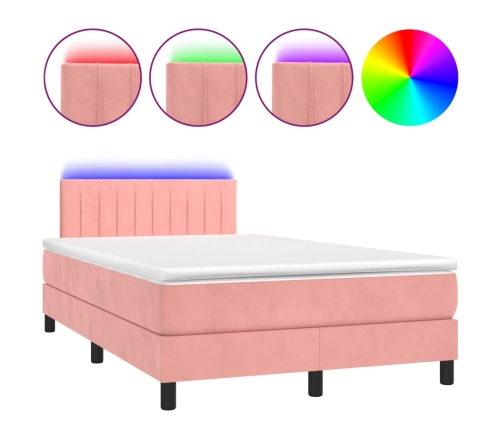 Cama box spring colchón y LED terciopelo rosa 120x200 cm
