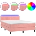 Cama box spring colchón y LED terciopelo rosa 140x190 cm