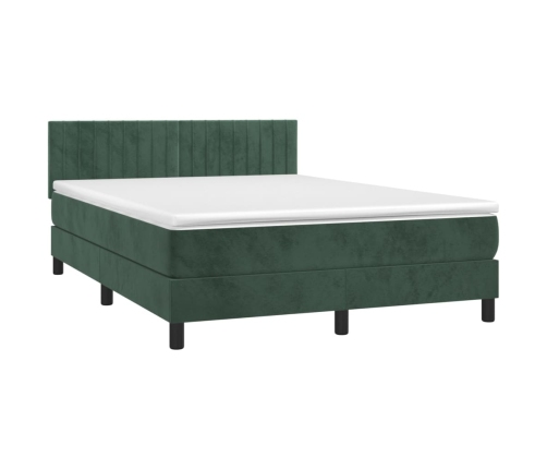 Cama box spring colchón y LED terciopelo verde oscuro 140x200cm