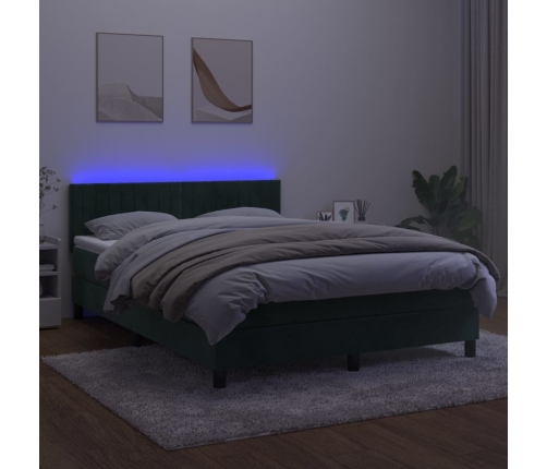 Cama box spring colchón y LED terciopelo verde oscuro 140x200cm
