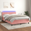 Cama box spring colchón y LED terciopelo rosa 140x200 cm