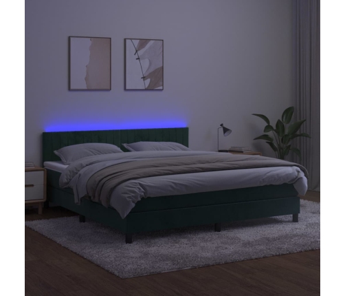 Cama box spring colchón y LED terciopelo verde oscuro 160x200cm