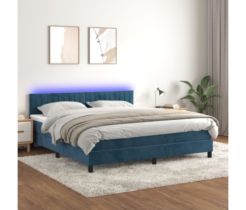 Cama box spring colchón y LED terciopelo azul oscuro 160x200 cm