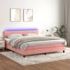 Cama box spring colchón y LED terciopelo rosa 160x200 cm