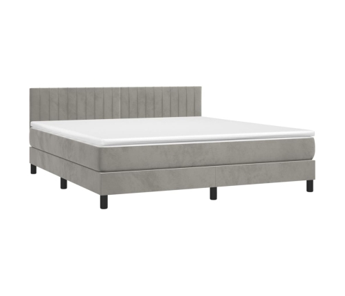 Cama box spring colchón y LED terciopelo gris claro 180x200 cm