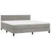 Cama box spring colchón y LED terciopelo gris claro 180x200 cm