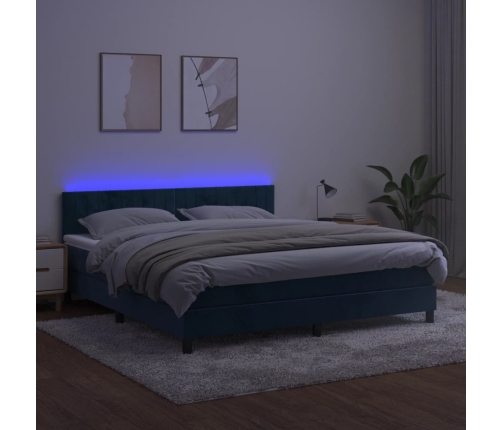 Cama box spring colchón y LED terciopelo azul oscuro 180x200 cm