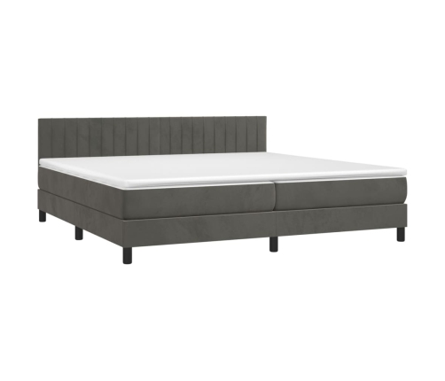 Cama box spring colchón y LED terciopelo gris oscuro 200x200 cm