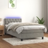 Cama box spring colchón y LED terciopelo gris claro 80x200 cm