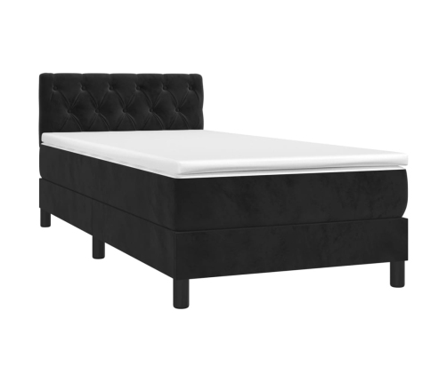 Cama box spring colchón y LED terciopelo negro 80x200 cm