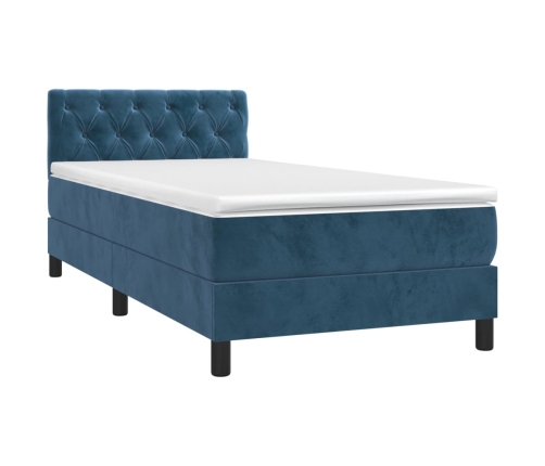 Cama box spring colchón y LED terciopelo azul oscuro 80x200 cm