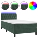 Cama box spring colchón y LED terciopelo verde oscuro 90x190 cm